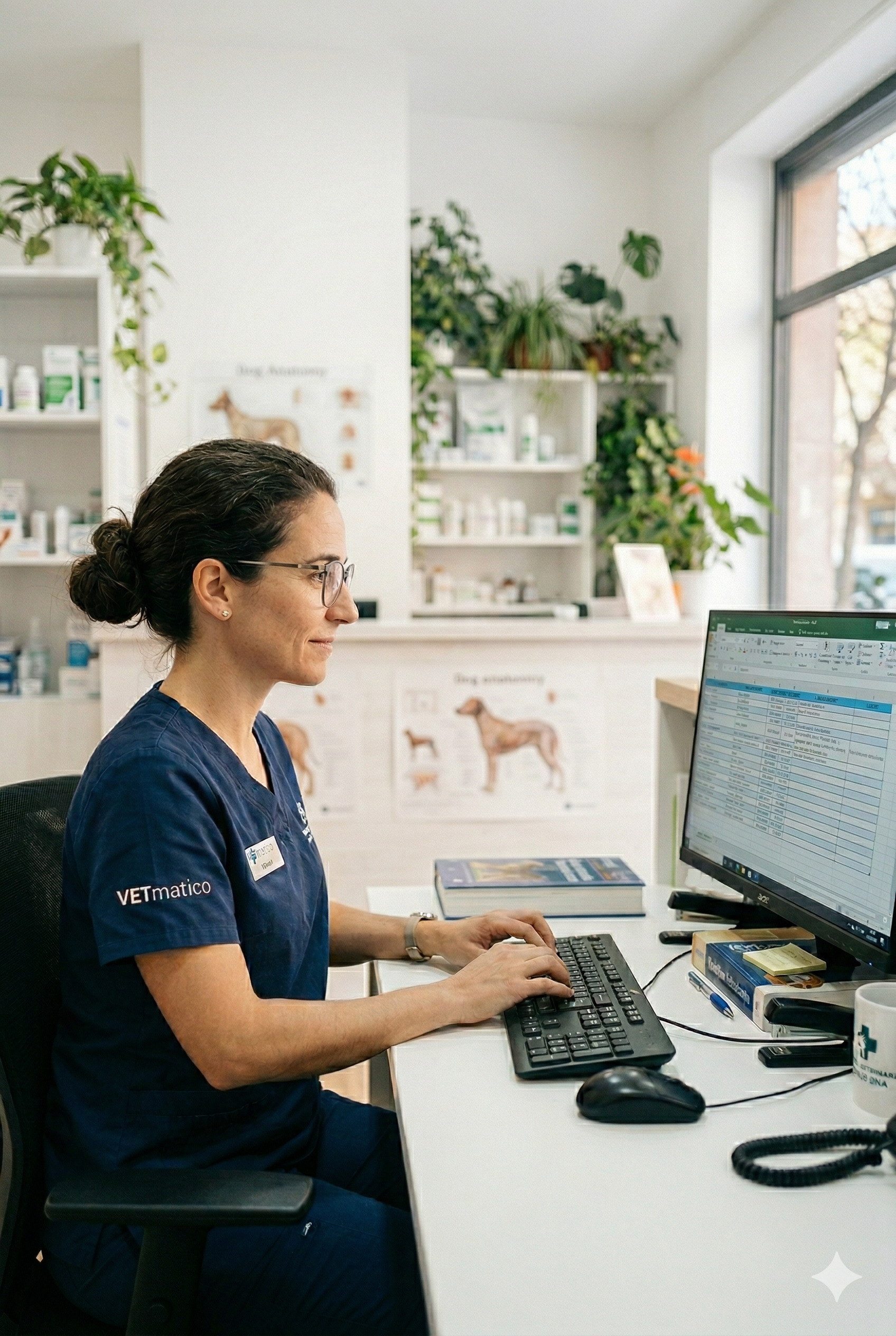 Veterinaria atendiendo a un perro en clínica